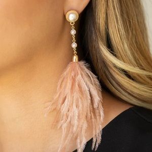 Pearl and Pink Feather Earrings